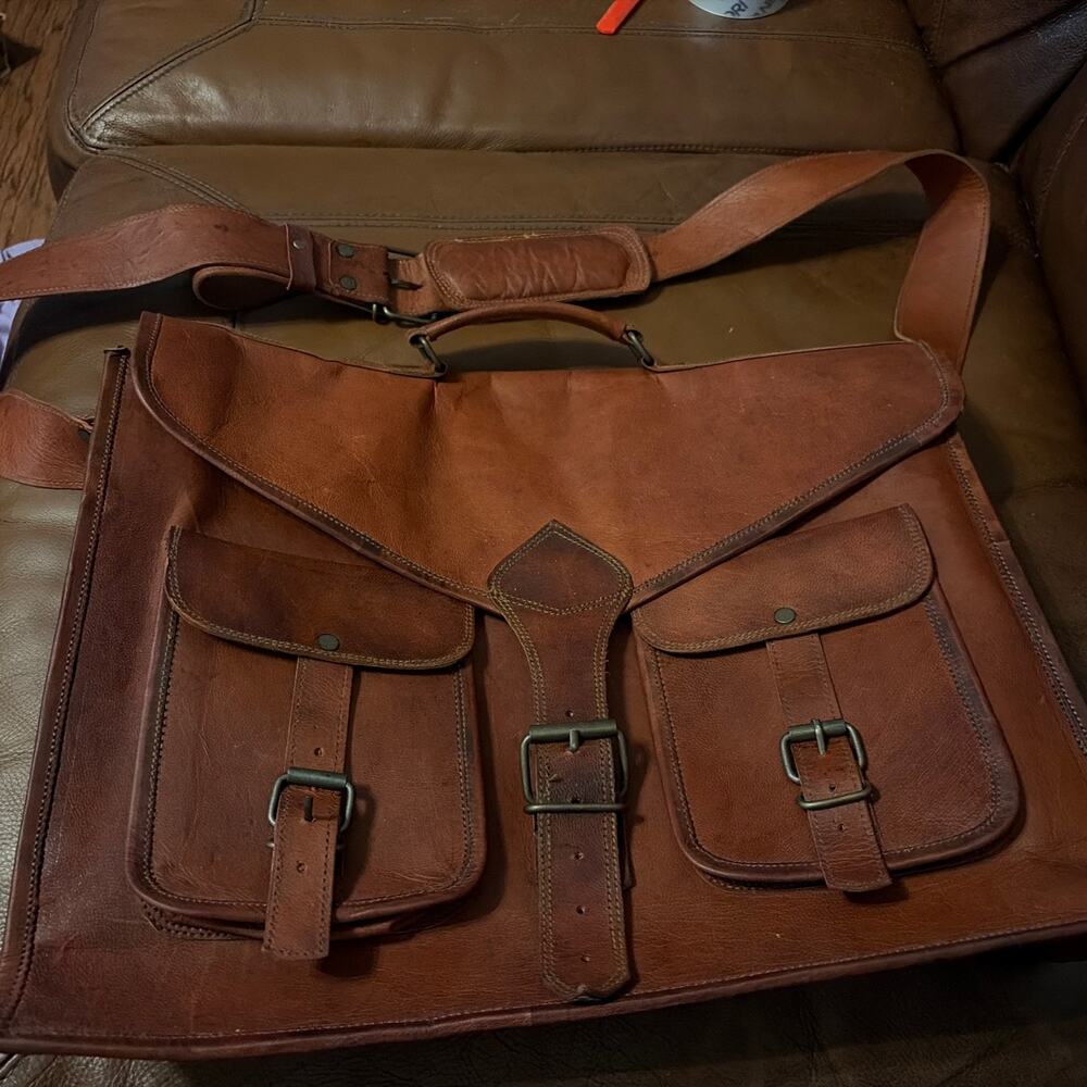 Bag Satchel Messenger Men's Genuine Leather Vintage Laptop Briefcase 18"X14"X6"